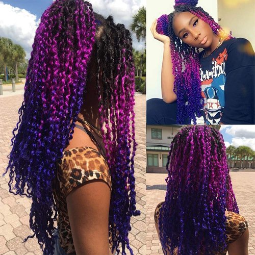 2 Pack Spring Twist Ombre Colors Bomb Twist Crochet Braids 8 inch Fluffy Soft Jamaican Bounce Synthetic Braiding Hair Extensions 30Strands/pack(8", T1B/Purple/Blue)