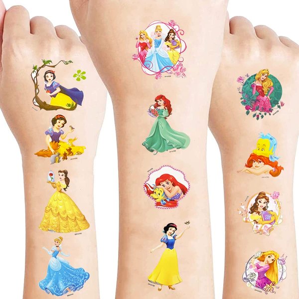 8 Sheets Kids Tattoo Summer Party Tattoo Hawaiian Luau Themed Tattoos Tropical Beach Tattoos Waterproof Temporary Tattoos Stickers Party Decoration Supplies for Adults (Princess)