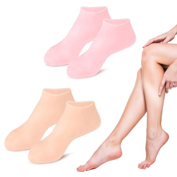 2pairs Moisturizing Foot Mask Exfoliating Silicone Socks for Women,Beach Protective Socks,Women's Spa Pedicure Socks for Repairing Dry Feet,Anti Slip Soft Gel Socks for Repairing Cracked Heel