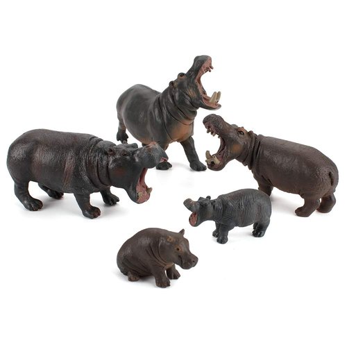 Simulation Wild Life Animal Figures Model Hippo Family Playset Desktop Decoration Education Cognitive Toy Collection Party Favors Toys for Boys Girls Kid(5 pcs)