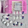 24Pcs 4th of July Press on Nails Short Star Blue Gradient Fake Nails White Stars Glue on Nails Independence Day Shiny Glitter Firework False Nails Acrylic Nails for Women Girls Accessories Decoration