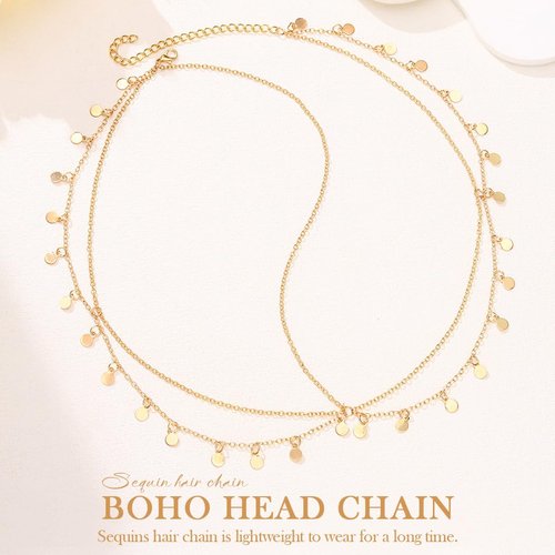Kilshye Boho Sequin Head Chain Gold Prom Headpiece Hair Chains Festival Costume Headband for Women