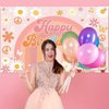 Avezano Groovy Birthday Banner for Retro Hippie Birthday Party Decorations Girls Daisy Flower Boho Rainbow Theme Photoshoot Backdrops 70.8 x 43.3 Inch