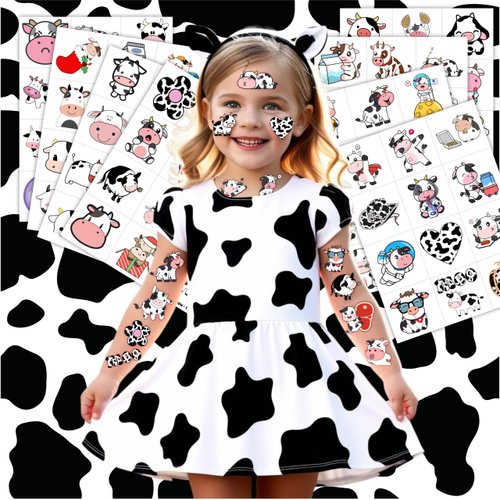 Cow Temporary Tattoos for Kids Birthday Party Decorations Supplies Party Favors Supper Cute 96PCS Cow Tattoo Sticker Style Milk Animal Farm Gift Ideals for Boys Girls Schools Prizes Themed