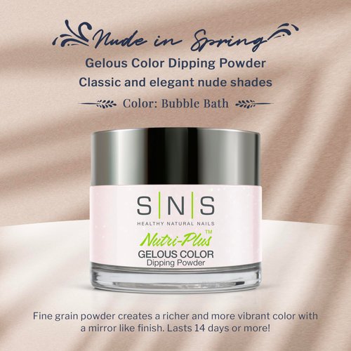 SNS Nail Dip Powder, Gelous Color Dipping Powder - Bubble Bath (Natural, Nudes/Pastel, Cream, Shimmer) - Long-Lasting Dip Nail Color Lasts 14 Days - Low-Odor & No UV Lamp Required - 1oz