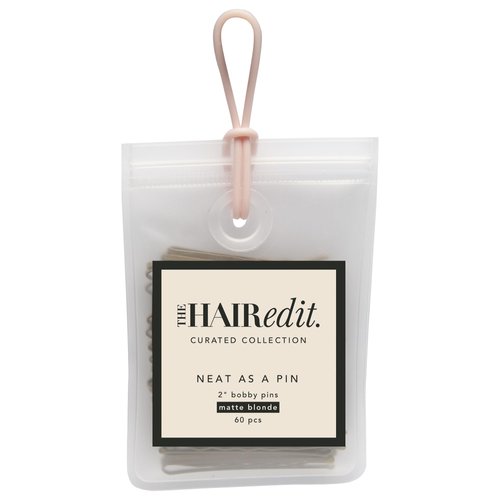 The Hair Edit Neat As a Pin Bobby Pins – Professional Grade 2" Matte Blonde Hair Pins With Storage Bag, 60 pcs