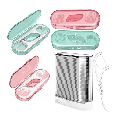 Holy Rose Dental Floss Picks Dispenser,Portable Floss Pick Case 4 Boxe 10 Count/Boxs,with Adult Flosser Stick 128 Count,is Perfect for Home、Travel，Cleaning Teeth and Oral Care(Grey)
