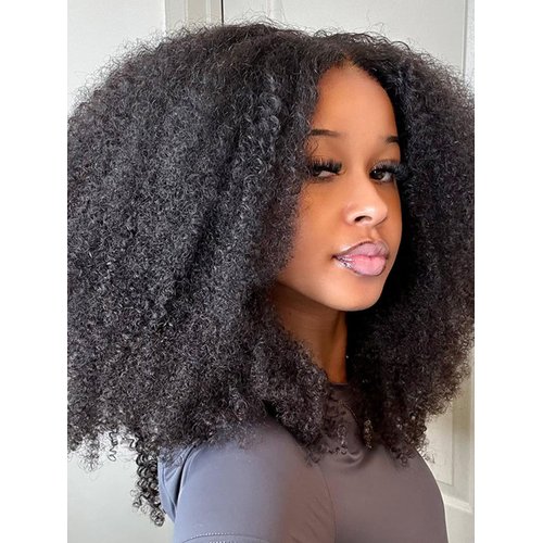 ISEE Wear and Go Glueless Wig Afro Kinky Curly Lace Front Wigs Human Hair 6x4 HD Lace Afro Curly Wigs for Women Lace Pre Cut Glueless Wigs Human Hair Pre Plucked 16 Inch