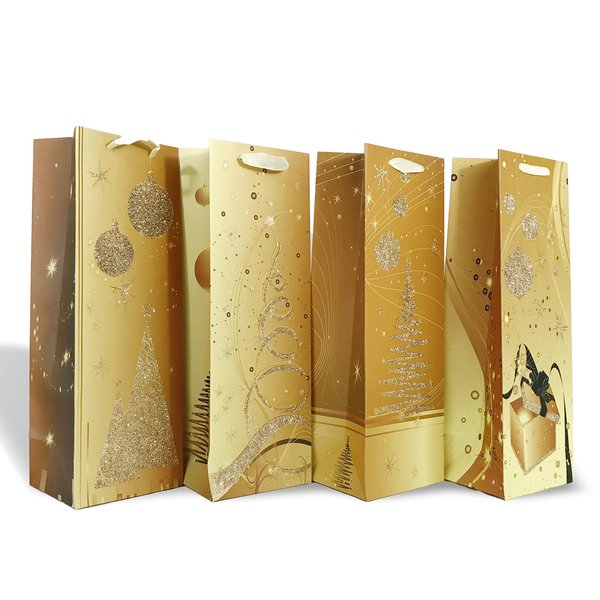 allgala 12-PC Premium Golden Christmas Printed Wine Gift Bags-Bottle-GP91000