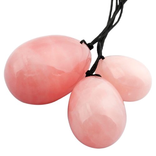Rockcloud Rose Quartz Set of 3 Drilled Yoni Eggs with String, Massage Stones for Women to Train Pelvic Muscles Kegel Exercise
