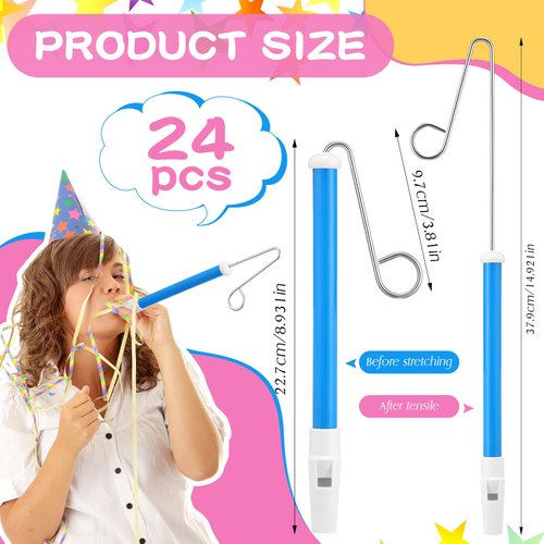 Syhood 24 Pcs Slide Whistle for Kids Plastic Metal Musical Slide Whistles for Adults Christmas Party Favors Boys Girls Games School Prizes Birthday Gift, 4 Colors