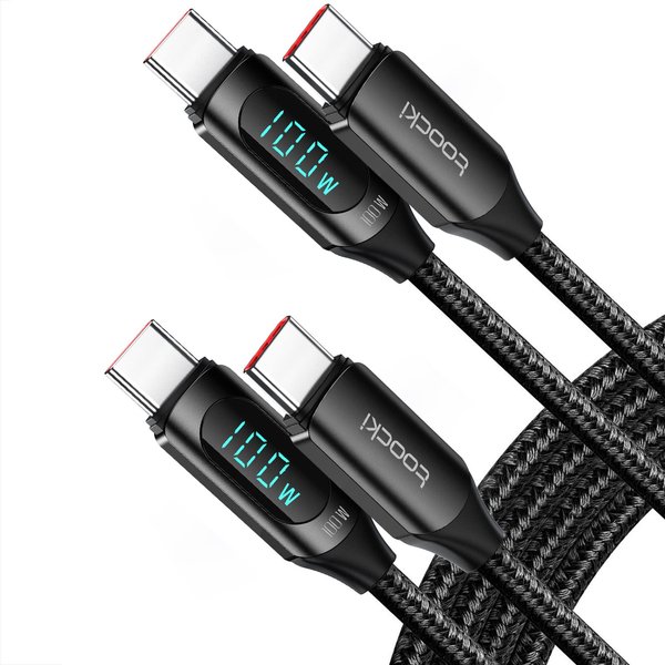 6.6FT USB C to USB C Cable 100W USB C Charge Cable Fast Charging Type C Charge Cable with LED Display, Type C to Type C Cable 480Mbps Nylon Braided Cable for MacBook Pro 13 16 MacBook Air 13 15