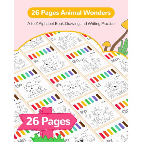 TECJOE Paint with Water Coloring Books for Toddlers, A to Z 26 Pages Animal Watercolor Paint Set with 3 Brushes, Mess Free Painting Activity for Kids Ages 4 5 6 7 8, Christmas Gifts Arts & Crafts Toy