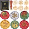 SWANGSA Christmas Wax Seal Stamp Gift Box Set, Vintage 6 Sealing Stamp Heads + 1 Wooden Hilt, Wax Stamp Kit for Christmas Party Invitations, Cards and Gift Packaging (Christmas Kit)