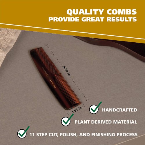 Wahl Beard, Mustache, & Hair Pocket Comb for Men's Grooming - Handcrafted & Hand Cut with Cellulose Acetate - Smooth, Rounded Tapered Teeth - Model 3324