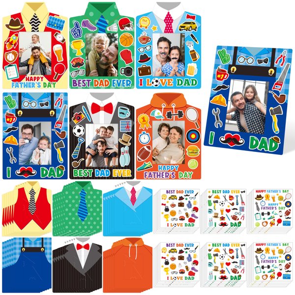 WATINC Father Frame Craft Kits - 72Pcs DIY Clothes Shirt Card Picture Frame with Stickers Crafting Kit for Kids, Make Your Own Fathers Unique Handmade Card Gift Party Decoration Supplies