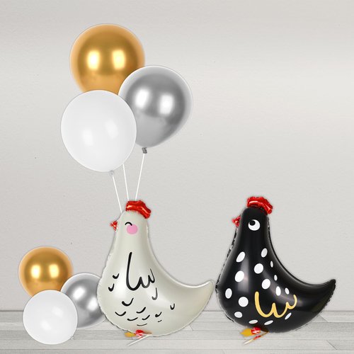 JarThenaAMCS 30Pcs Walking Chicken Balloons White Black Animal Foil Balloons Funny Farm Hen Balloon Kit for Pet Farmhouse Party Decor Backdrop Supplies