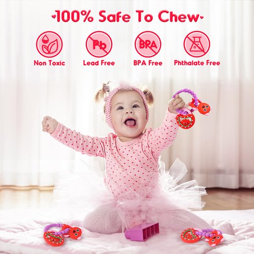 NPET Baby Valentines Teething Toy, Cute Bear & Red Heart Teeting Ring Infant Baby Teething, Sore Gums Relief Infant Toys Valentines Birthday Chocking-Prove Design Baby Teething Chew Toys Bpa-Free