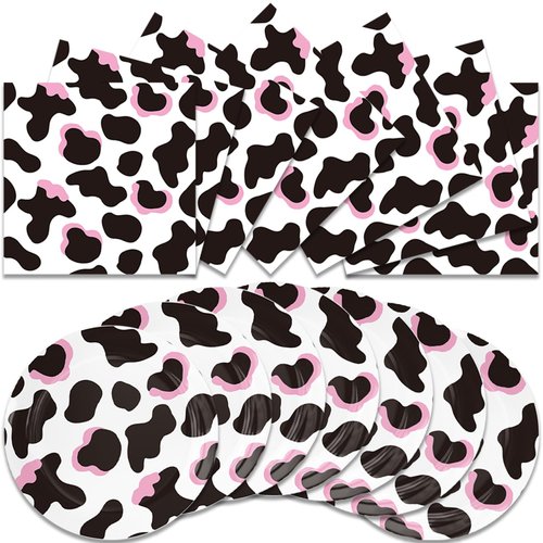 40Pcs Black and White Cow Birthday Party Supplies-Party Decorations Tableware For Kids, Plate, Napkin Party Decorations Dinnerware