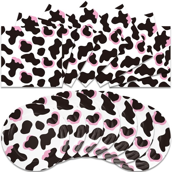 40Pcs Black and White Cow Birthday Party Supplies-Party Decorations Tableware For Kids, Plate, Napkin Party Decorations Dinnerware