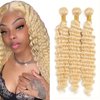 Deep Wave Human Hair Bundles 613 Blonde Human Hair Bundle 3 Bundles Human Hair 14 16 18Inch 100% Unprocessed Brazilian Virgin Hair Bundles Deals Deep Wave Human Hair Extensions(613-DP-14 16 18Inch)