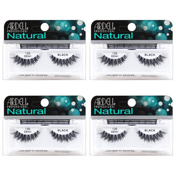 Ardell Natural Lashes False Eyelashes Natural Look Strip Lash, Reusable - 120 Black (4 pack)