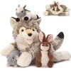 Karister 4Pcs Wolf Stuffed Animals, 20" Magnetic Wolf Plush with Bunny Goat Mice in Giant Coyote's Zippered Belly, Christmas Birthday for Boys Girls Kids, Wildlife Party Decor