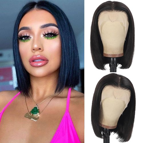 Bob Wig Human Hair 13x4 HD Lace Front Wigs Human Hair 180% Density Short Straight Bob Human Hair Wigs for Black Women Pre Plucked Glueless Frontal Lace Wigs Natural Black 12 inch