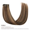 FUBILI Highlights Hair Extensions Real Human Hair Chocolate Brown To Caramel Blonde Remy Human Clip in Hair Extensions 5pcs 30g 22inch