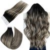 Tape in Hair Extensions Human Hair Ombre Off Black Fading to Honey Blonde Human Hair Tape in Extensions Straight Tape on Remy Hair Extensions Skin Weft Easyouth 14Inch 20Pcs 40g