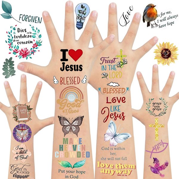 20 Sheets Christian Religious Temporary Tattoos Stickers 300Pcs Bible Verse Tattoos for Party Favors Decorations Supplies Motivational Scripture Faith Sunday School Prizes Gifts Rewards