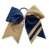 New "CONFETTI STRIPES Navy Blue Gold" Cheer Bow Pony Tail 7 Inch Girls Hair Bows Cheerleading Dance Practice Football Games Competition Birthday Tick Tock Grosgrain Ribbon