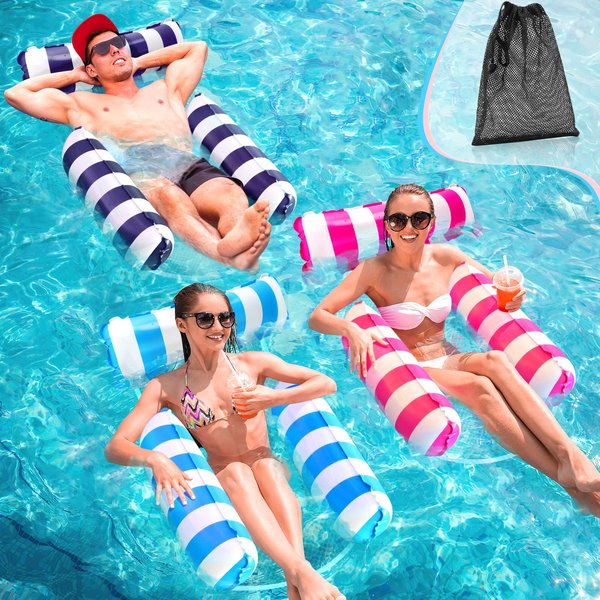 Pool Floats, 3 Pack Inflatable Pool Floats Hammock, Swimming Pool Float Adult Inflatable Water Hammock,Multi-Purpose Pool Hammock (Saddle, Lounge Chair, Hammock, Drifter) for Adults Kids Vacation