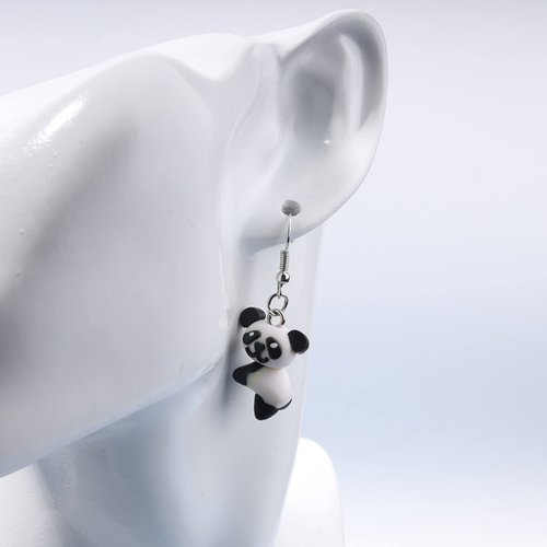 Yheakne Soft Pottery Panda Earrings Cute Panda Bear Drop Dangle Earrings 3D Animal Earrings Innovative Clay Earrings Jewelry for Women and Teen Girls Gifts