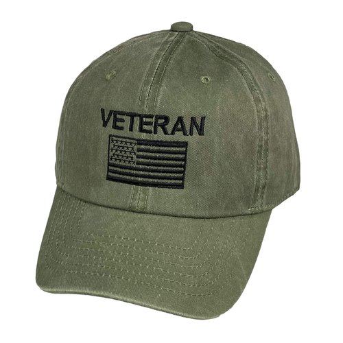 US Veteran Baseball Cap with Embroidered US Flag (OD/Black)