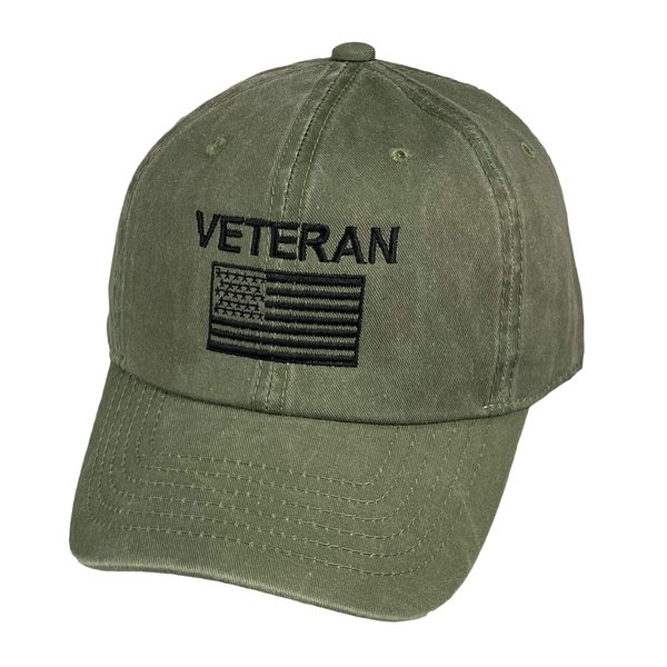 US Veteran Baseball Cap with Embroidered US Flag (OD/Black)