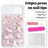 AddFavor Short Press on Nails Short Square Round Fake Nails Glossy Full Cover Acrylic Artificial Glue on Nails for Women, 240pcs/pack Light Pink Nails, Sticky Tabs, Nail File