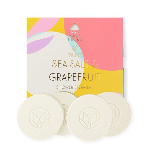 Musee | Sea Salt & Grapefruit Shower Steamers | Handcrafted in The USA | Cruelty-Free | Paraben-Free | Sulfate-Free | Ideal Gift for All Occasions | Vibrant Scent | 4 Pieces