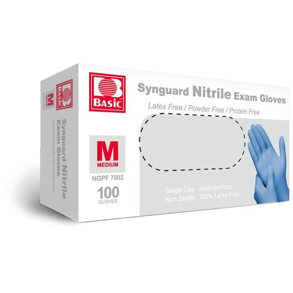 Basic Medical Blue Nitrile Exam Gloves - Latex-Free & Powder-Free - NGPF-7002 (Box of 100), Medium