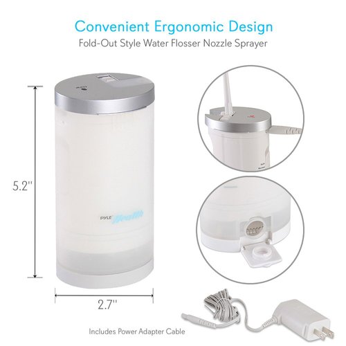Pyle Electric Water Flosser Jet - Cordless & Portable Dental Irrigator with Rechargeable Battery, Foldable Tips & 180ml Tank Refill - Compact Oral Care Kit for Adults and Kids - PHWF15WT
