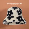 Yonchic Winter Soft Faux Fur Plush Bucket Hat, Lovely Flower Shape Fisherman Cap, Fashion Outdoor Thick Warm Sun Cap for Women (Black)