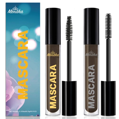 MENAKA Brown Mascara, Voluptuous Volume, Intense Length, Feathery Soft Full Lashes, No Flaking, No Smudging, No Clumping, 2 Count