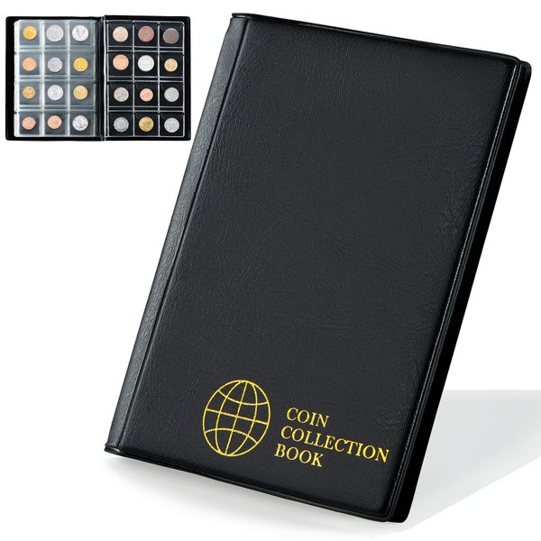 Coin Collection Album - Coin Holder Book Coin Storage Album Money Penny Pocket for Collectors CS01 (Pocket Size 30x30mm/1.2x1.2 in[120 Pockets], Elegant Black)