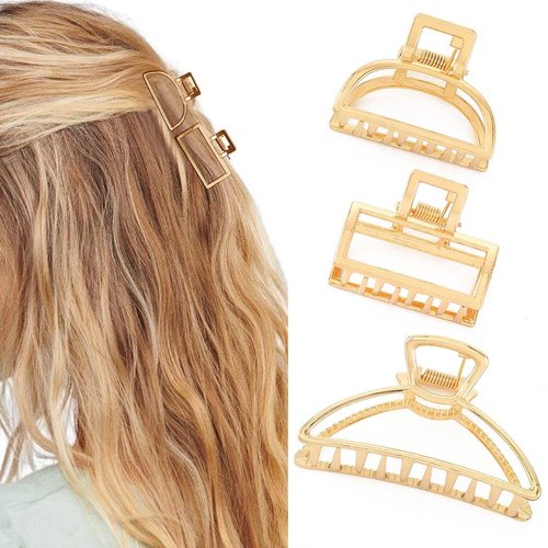 Brinie Metal Claw Hair Clips Set - Gold Medium Catch Nonslip Barrette Hair Accessories for Women ...