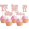 30PCS 13th Birthday Cupcake Toppers Glitter Thirteen Happy 13th Straight Outta 2011 Cupcake Picks for Cheers to 13 Years 13th Birthday Anniversary Party Decorations Supplies Rose Gold