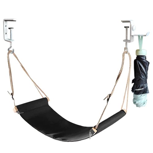 Auoinge Foot Hammock Under Desk FootRest | Adjustable Office Foot Rest Under Desk | Portable Desk Foot Hammock with Headphone Holder (Black)