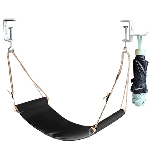 Auoinge Foot Hammock Under Desk FootRest | Adjustable Office Foot Rest Under Desk | Portable Desk Foot Hammock with Headphone Holder (Black)