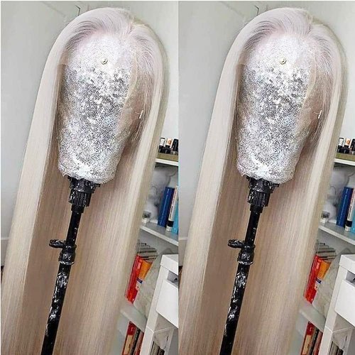 Missyvan White Hair Color Lace Front Wig Long Straight Hair Wigs Platinum Blonde Heat Resistant Fiber Hair Synthetic Lace Front Wigs for Fashion Women