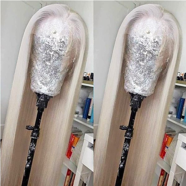 Missyvan White Hair Color Lace Front Wig Long Straight Hair Wigs Platinum Blonde Heat Resistant Fiber Hair Synthetic Lace Front Wigs for Fashion Women