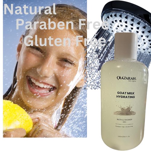 OLAZARAH Goat Milk Hydrating Bath & Shower Gel - Nourish Your Skin with Pure Hydration, Paraben-Free & Gluten-Free, 8.5 Fl. oz